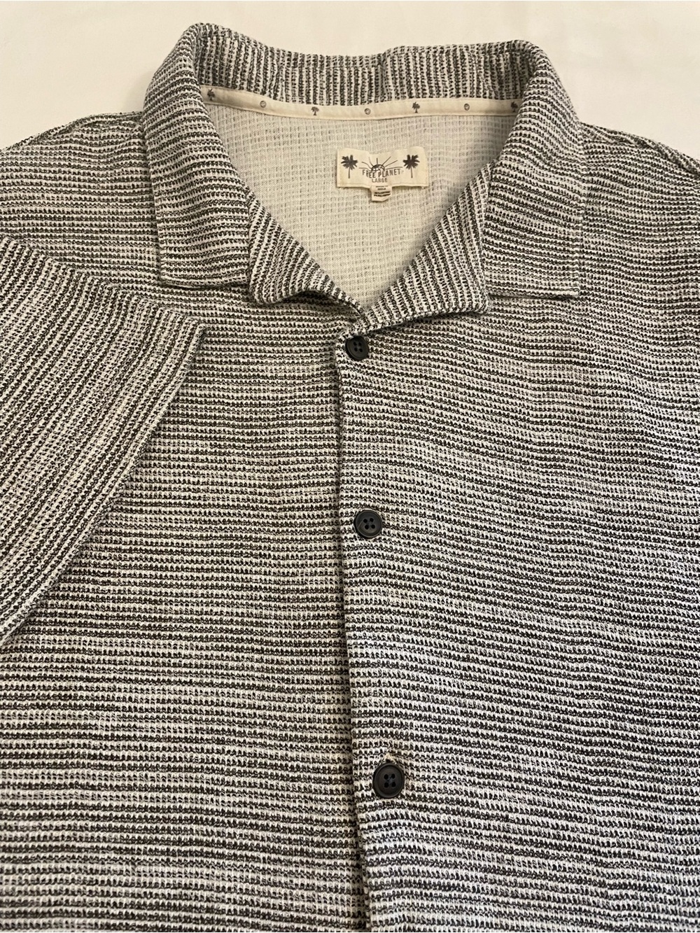 Free Planet Textured Knit Camp Short Sleeved Shirt Resort Collar Mens Large